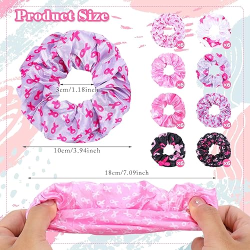 Miniatura 2 de Toulite 48 coleteros para el cabello sobre el cáncer de mama, cintas rosadas, para concienciación sobre el cáncer de mama, bandas elásticas para el