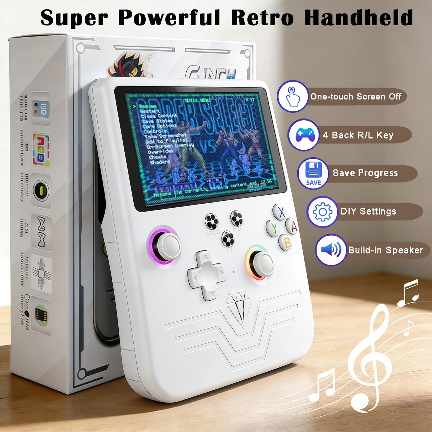 RegiisJoy R60MAX Handheld Game Console, 5.5 Inch IPS Screen Retro Gaming Consoles, 40000 in 1 Portable Mini Pocket Arcade, 6000mAh Battery,128G TF Card,RGB Joysticks