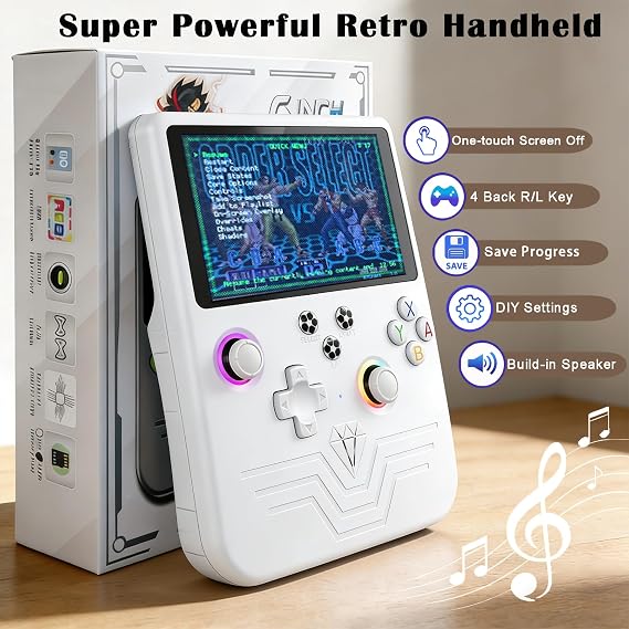 RegiisJoy R60MAX Handheld Game Console, 5.5 Inch IPS Screen Retro Gaming Consoles, 40000 in 1 Portable Mini Pocket Arcade, 6000mAh Battery,128G TF Card,RGB Joysticks