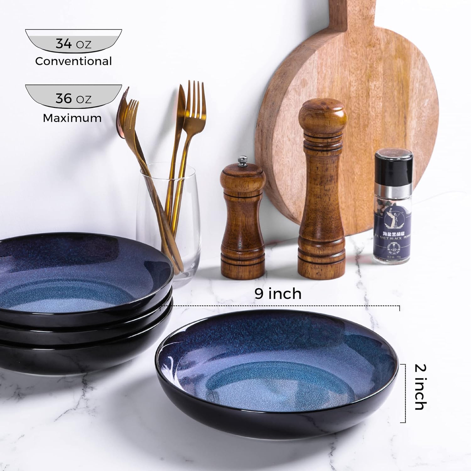 Ceramic Dinnerware Sets of 6,Poreclain Plates and Bowls Sets,Handmade Reactive Glaze Dishes Set,Chip Resistant and Scratch Resistant | Oven&Dishwasher & Microwave Safe-Blue(24PCS)