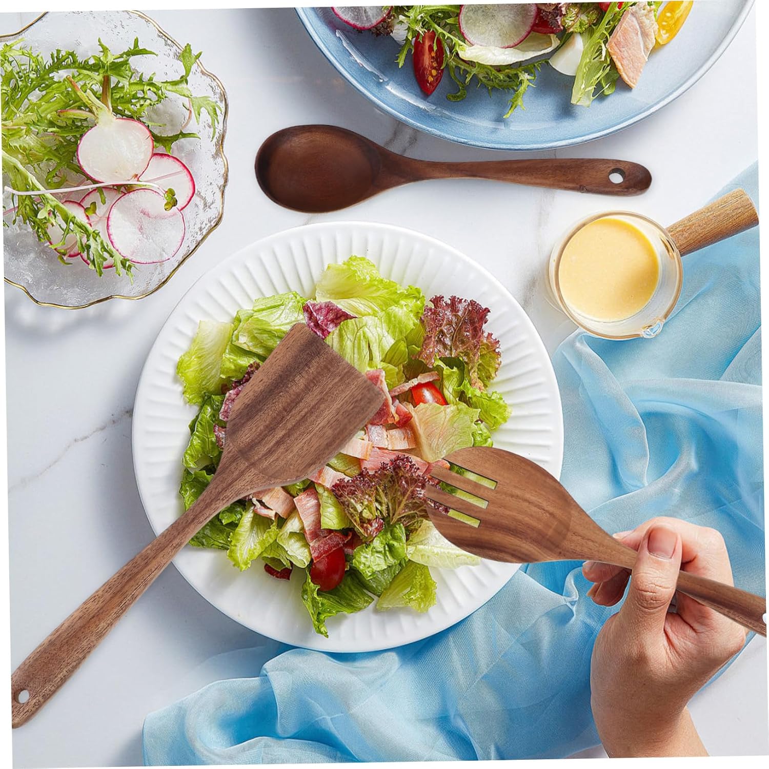 1Set Cooking Utensils Nonstick Cookware Tools Including Spatula Spoon and Salad Fork Ergonomic Design for Easy