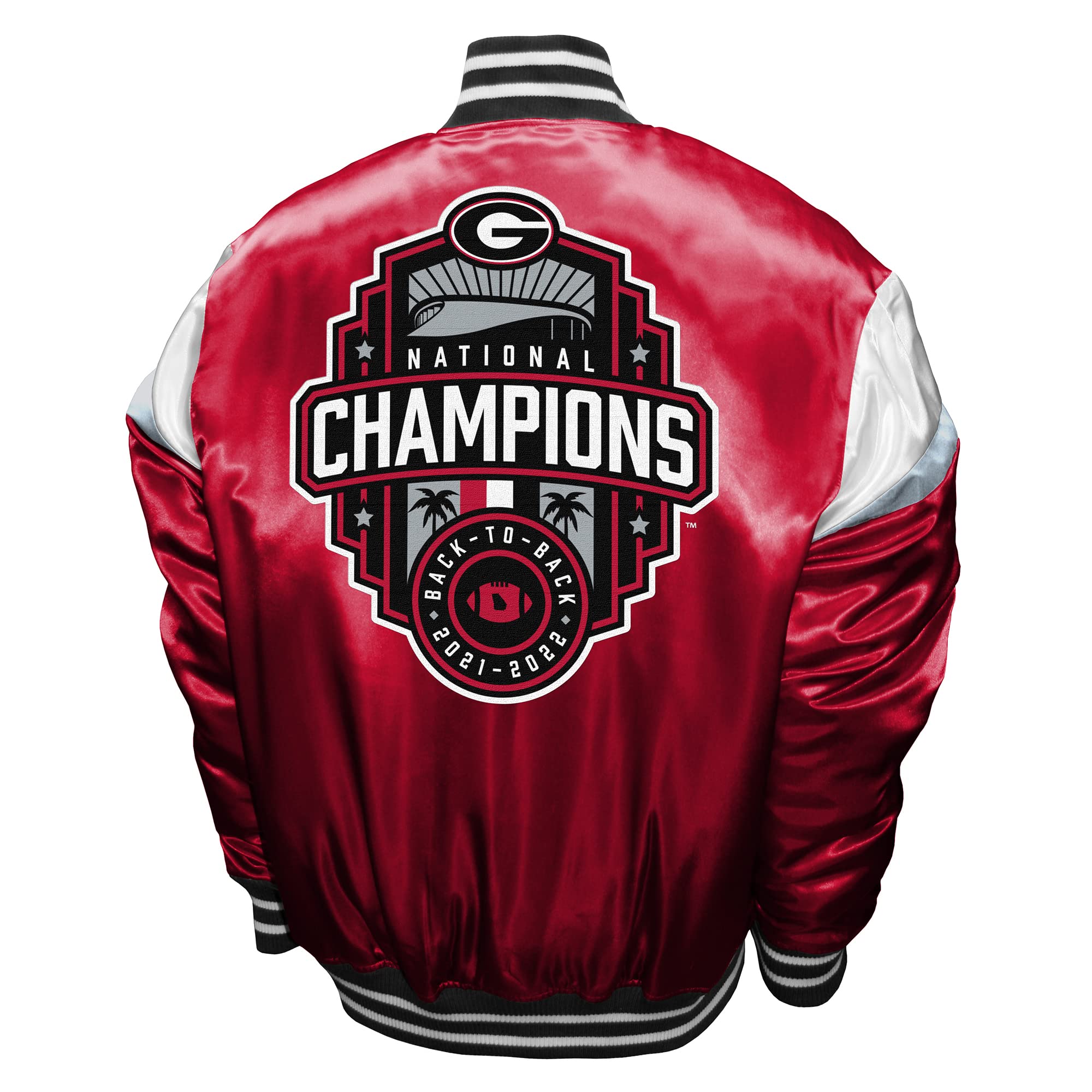 Franchise ClubMens Georgia Bulldogs Satin 2022 National Champions Jacket  Back to Back Wins