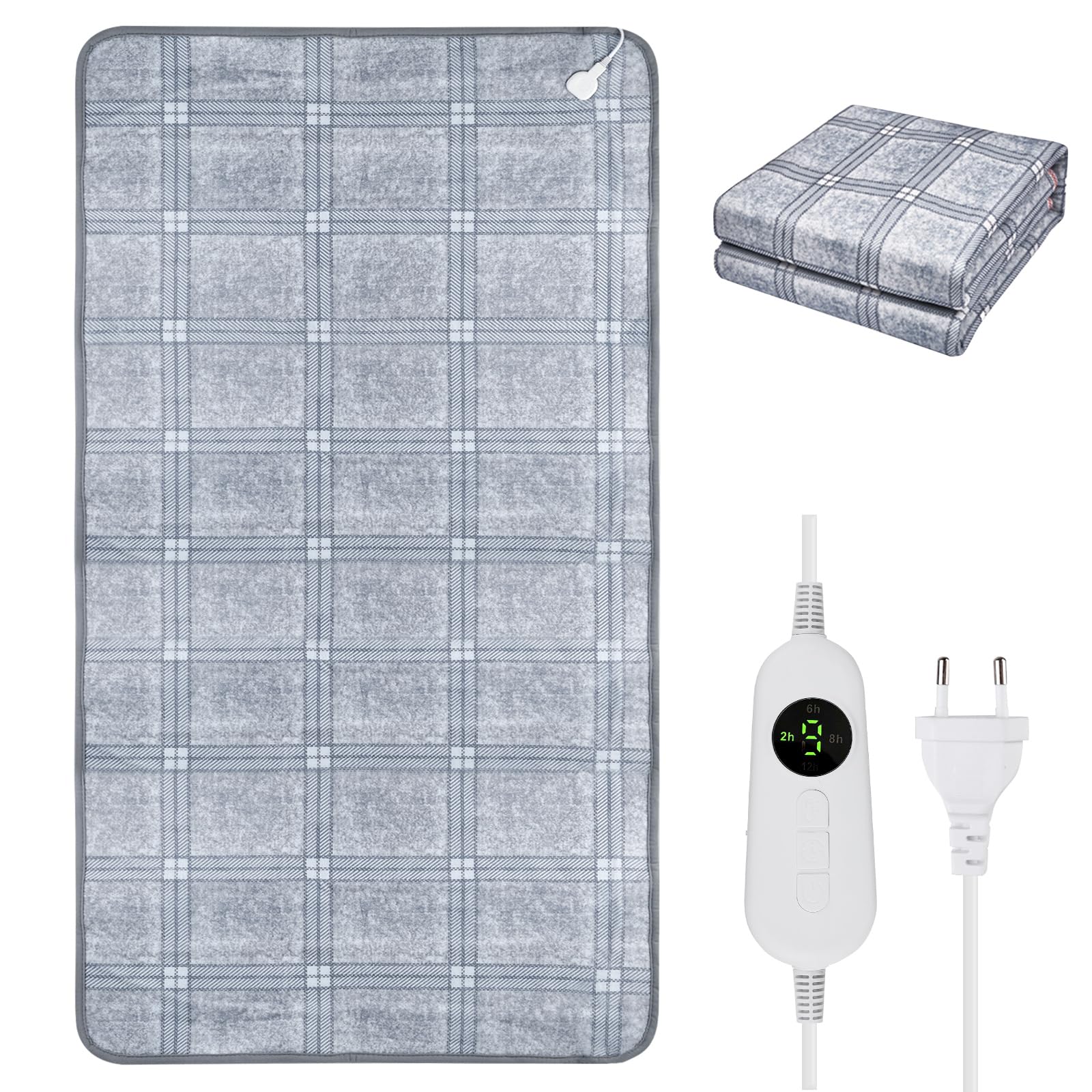 Manta eléctrica con apagado automático, 150 x 80 cm, manta térmica eléctrica con 4 niveles de calor, temporizador de 12 horas, protección contra sobrecalentamiento, resistente al agua, para cama y