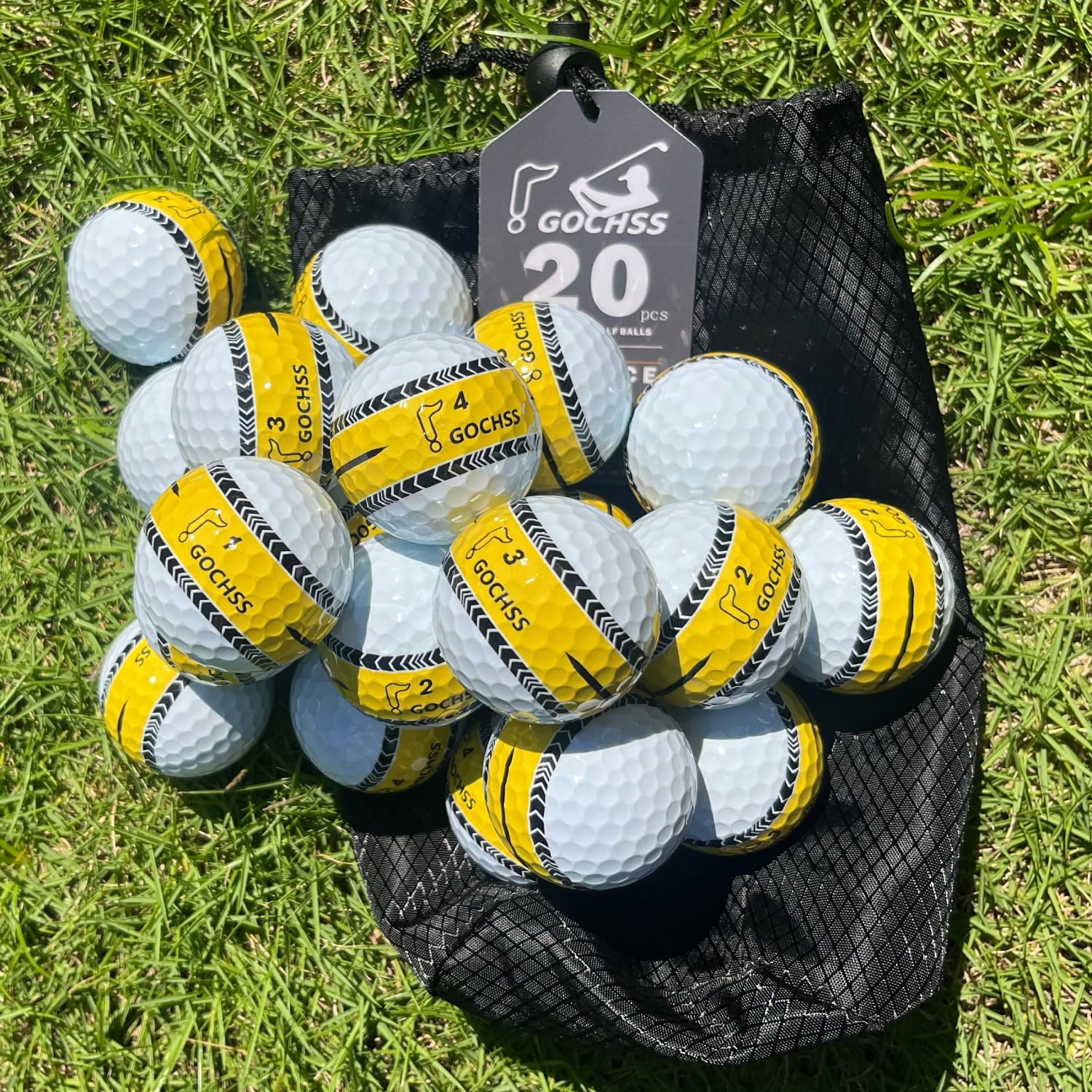 3-Lagen-PU-Golfbälle mit Ziellinie，332 Dimples, weiches Spielgefühl, hohe Spinkontrolle, Stabiler Flug, 20er-Pack – Golfbälle für erfahrene Spieler