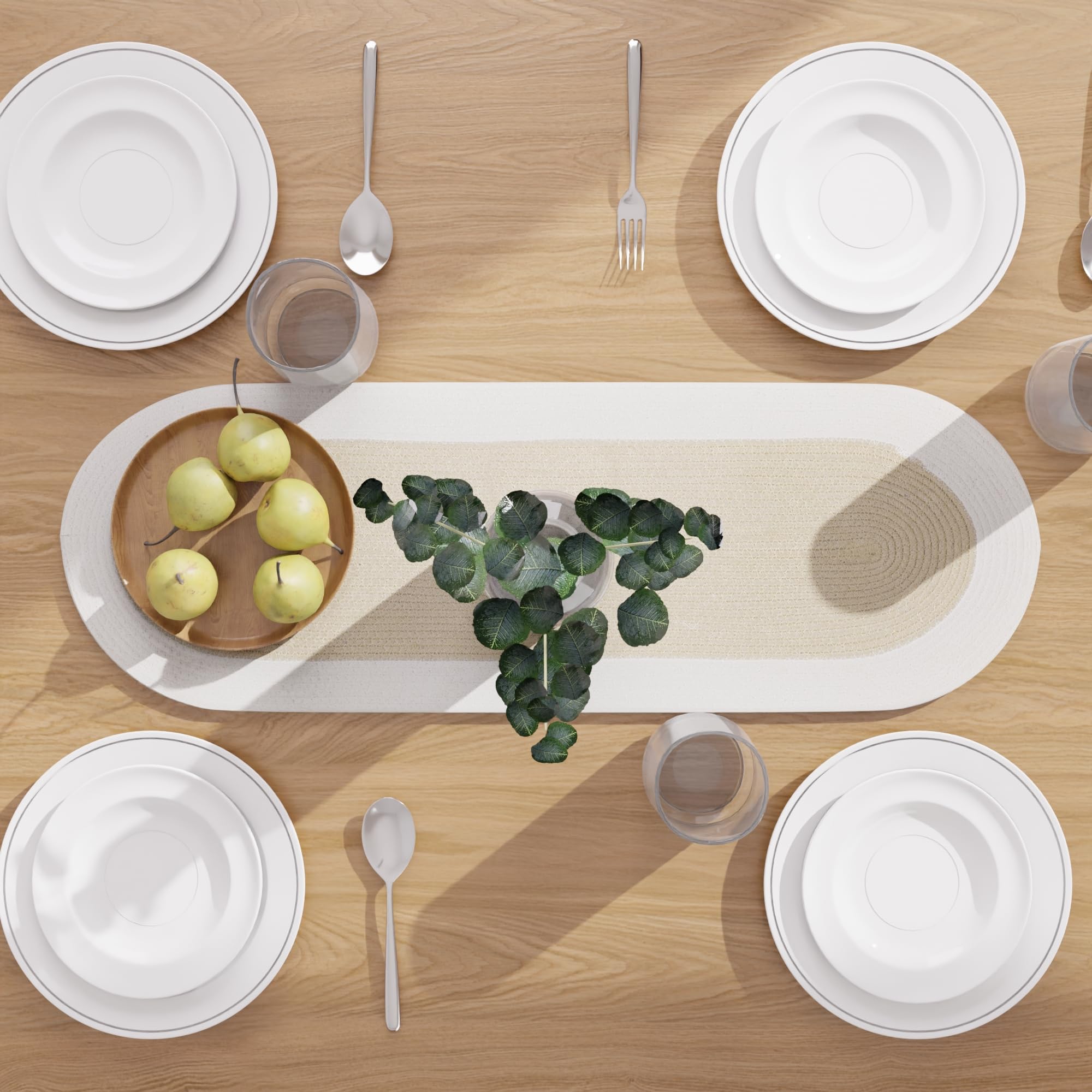 Encasa XO Dining Table Runner, Beige & Off White, 30x91 cm - Image 3