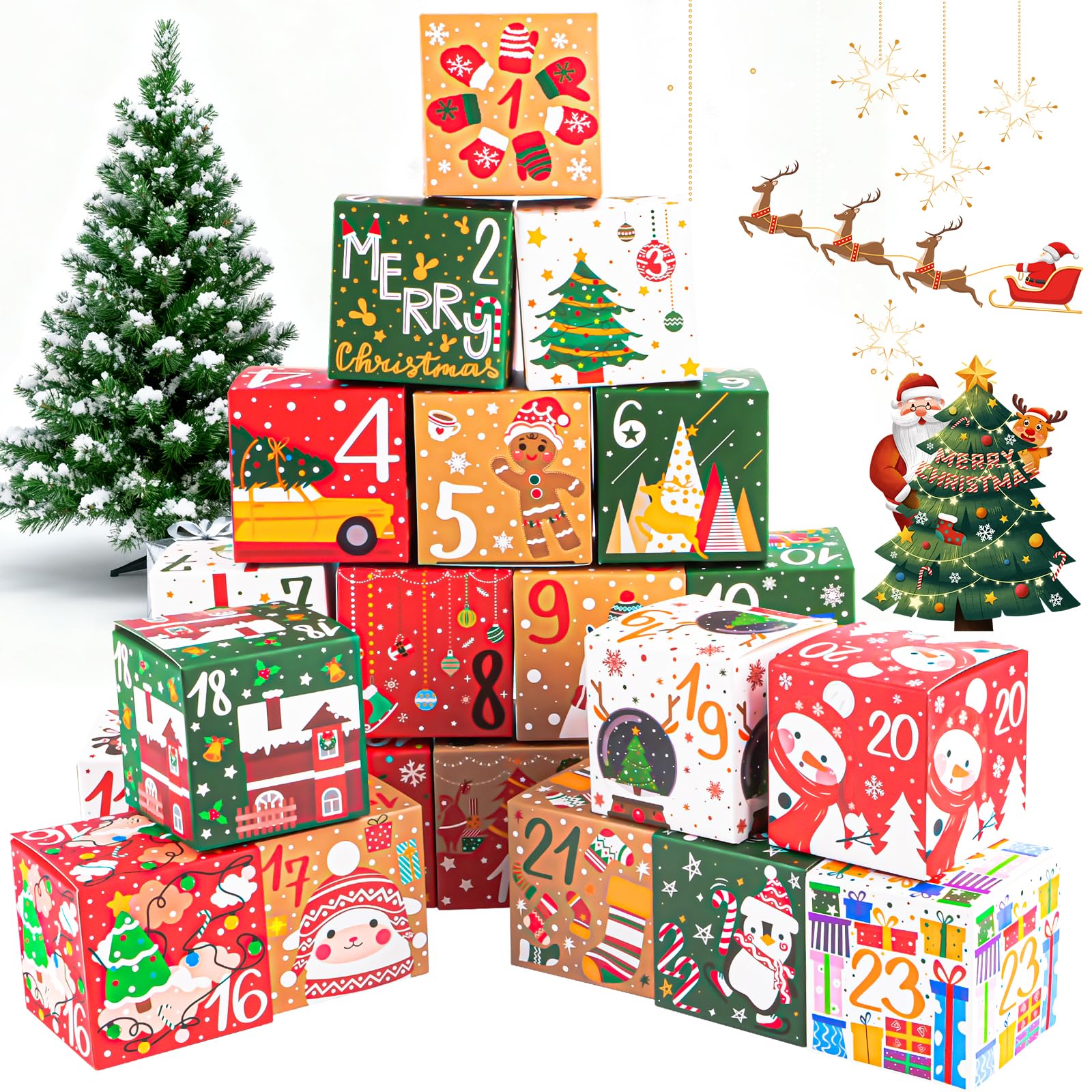 Calendrier de l'Avent Vide a Remplir Soi Meme 2025, 24 Pièces Boîtes Calendrier de l'Avent 7x7x7cm, DIY Boites Cadeau Noël, Calendrier Noel Boîte, pour Décoration Cadeau de Noël