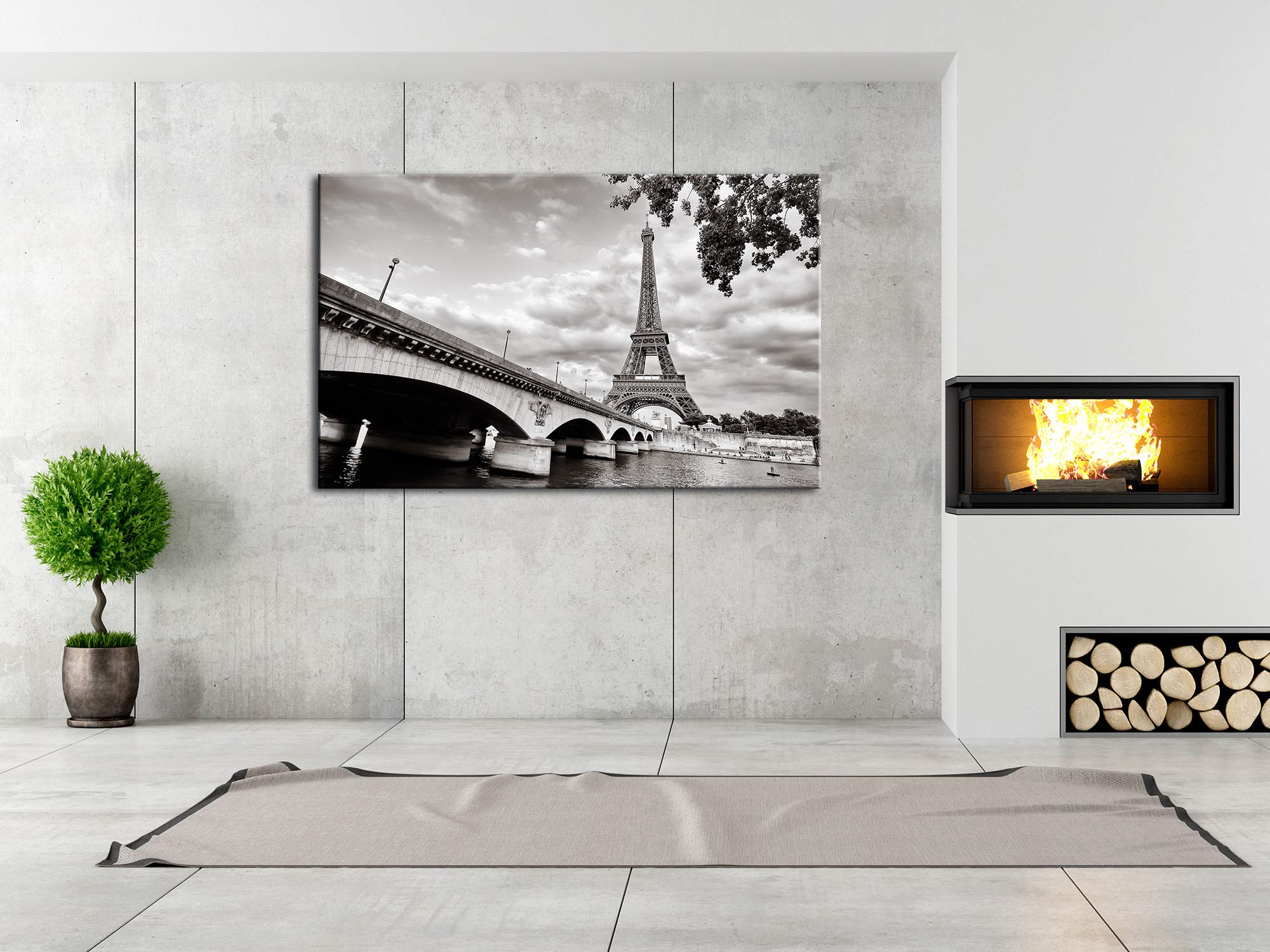 DECLINA Tableau Noir et Blanc la Tour Eiffel - Impression photo ville sur toile décoration murale paysage - Déco maison, cuisine, salon, chambre adulte - Multicouleur 100x60 cm