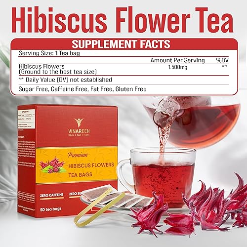 Miniatura 2 de VINAREEN Té de hibisco - 100 bolsas de té - Hecho de flores de hibisco 100% puras secado al sol y seleccionado a mano - Te De Flor De Jamaica - Rico