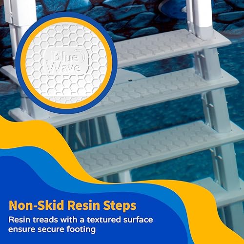 Vista 6 de Blue Wave NE1175 Escalera resistente para alberca, color blanco.