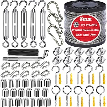 Roxanned 1/8 Inch Vinyl Coated Stainless Steel Wire Rope Kit 100 Feet