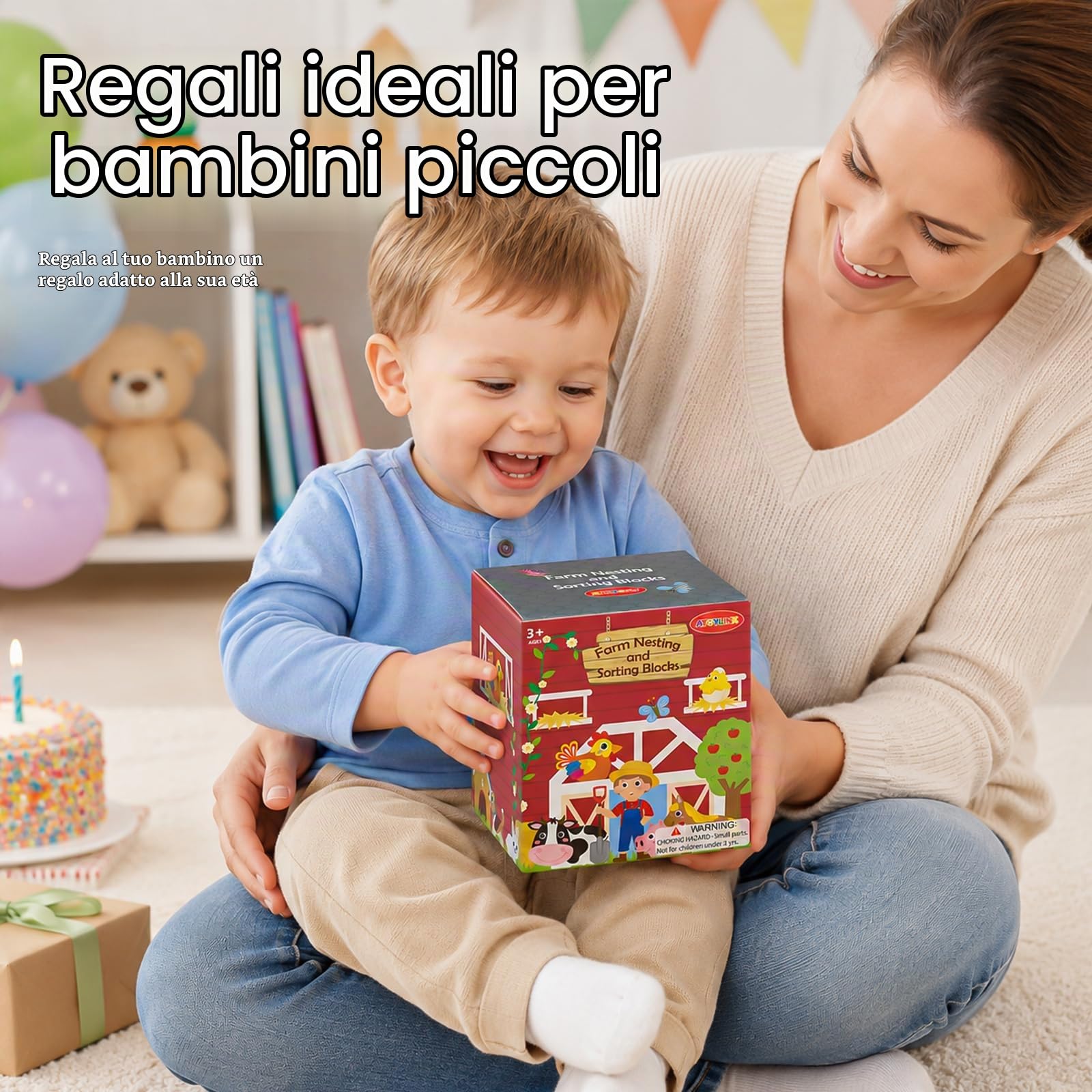 Atoylink Fattoria Cubi Impilabili di Giocattoli per Bambini, Giochi Montessori con 6 Cubi Impilabili & 6 Fattoria Animali Bambini & 6 Trenino Legno, Gioco Educativo Regali per Bambini di 3 Anni