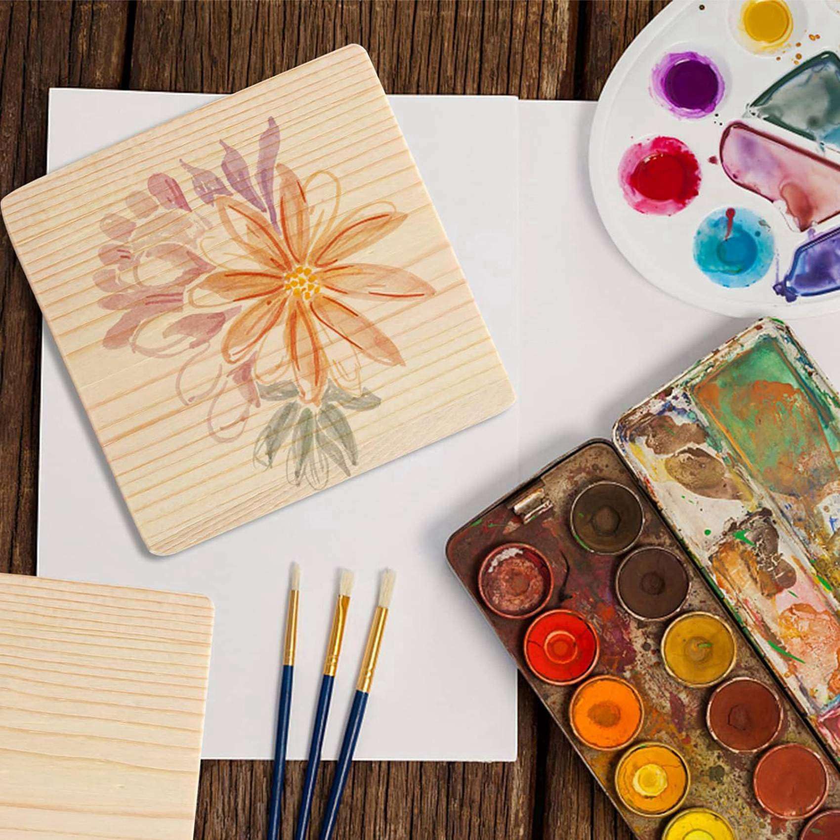 Paquet de 50 sous-Verres en Bois Brut, sous-Verres en Bois Vierges de 4 Pouces, sous-Verres Artisanaux avec Points CarréS en Silicone AntidéRapants
