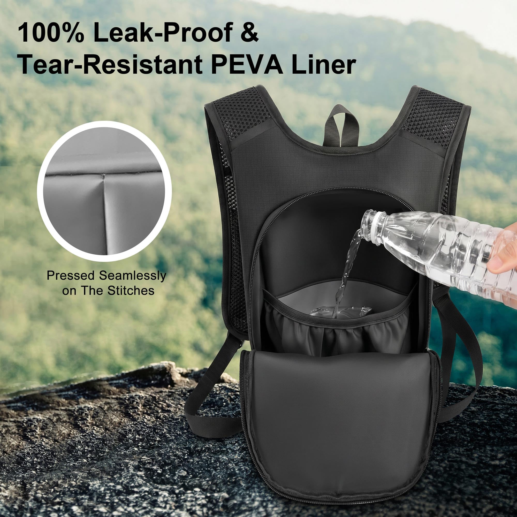 MIYCOO Sac à dos de randonnée avec poche à eau de 2 L, sac à dos d'hydratation pour la course à pied | Sac à dos léger avec deux poches pour téléphone pour homme et femme, sac à dos hydro eau pour randonnée, cyclisme, escalade