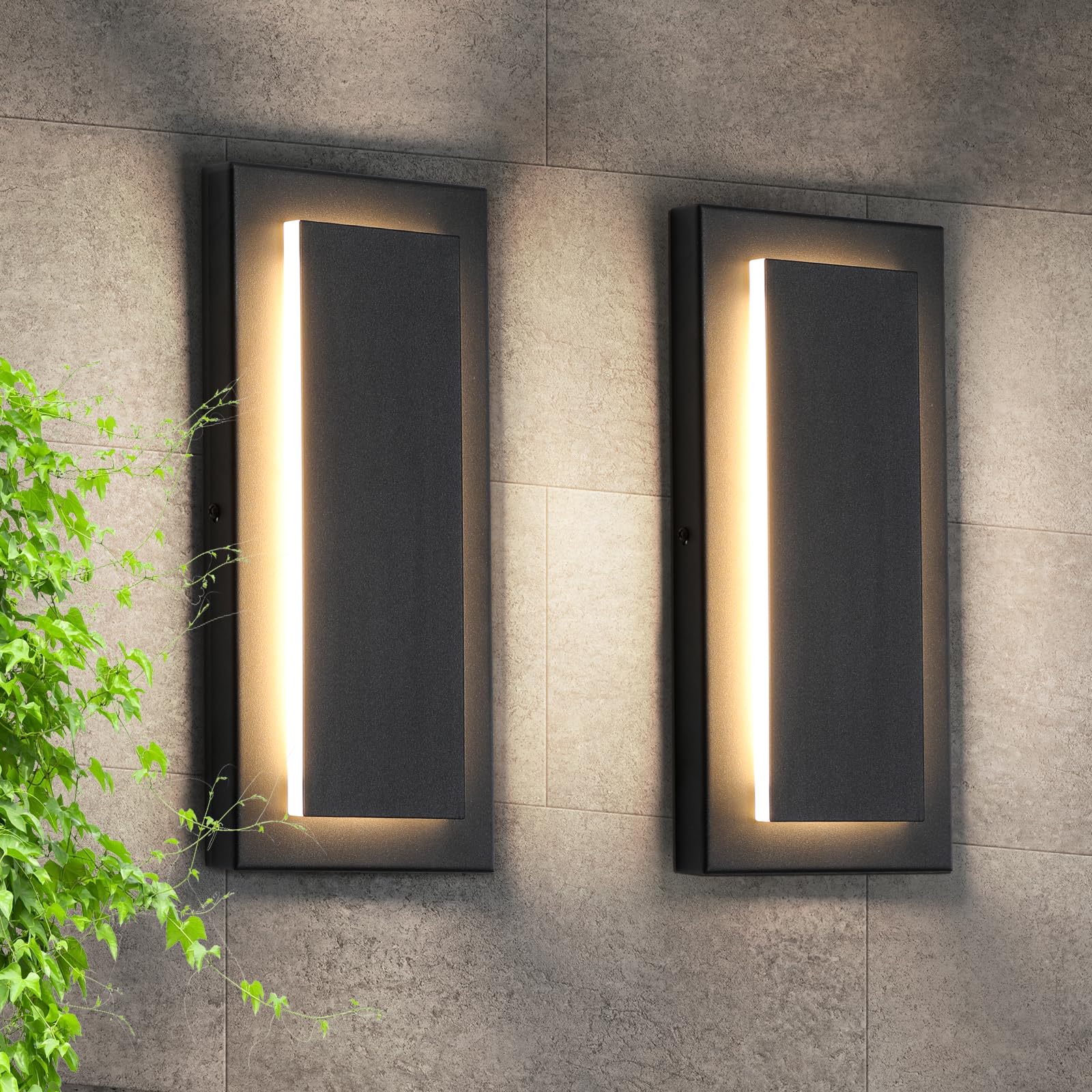 11.8’’ Modern Exterior Lighting Fixtures,2 Pcs Led Outdoor Wall Lights,Waterproof Exterior Sconce Light for Porch,Front Door,Patio,3000K Warm White 9W Square Outdoor House Lights Wall Mount