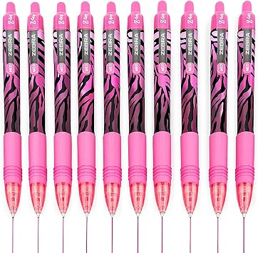 Zebra Z-Grip Smooth Ballpoint Pen - 1.0mm - Funky Flame - Stripe Pink Barrel - Pink Ink - Pack of 10