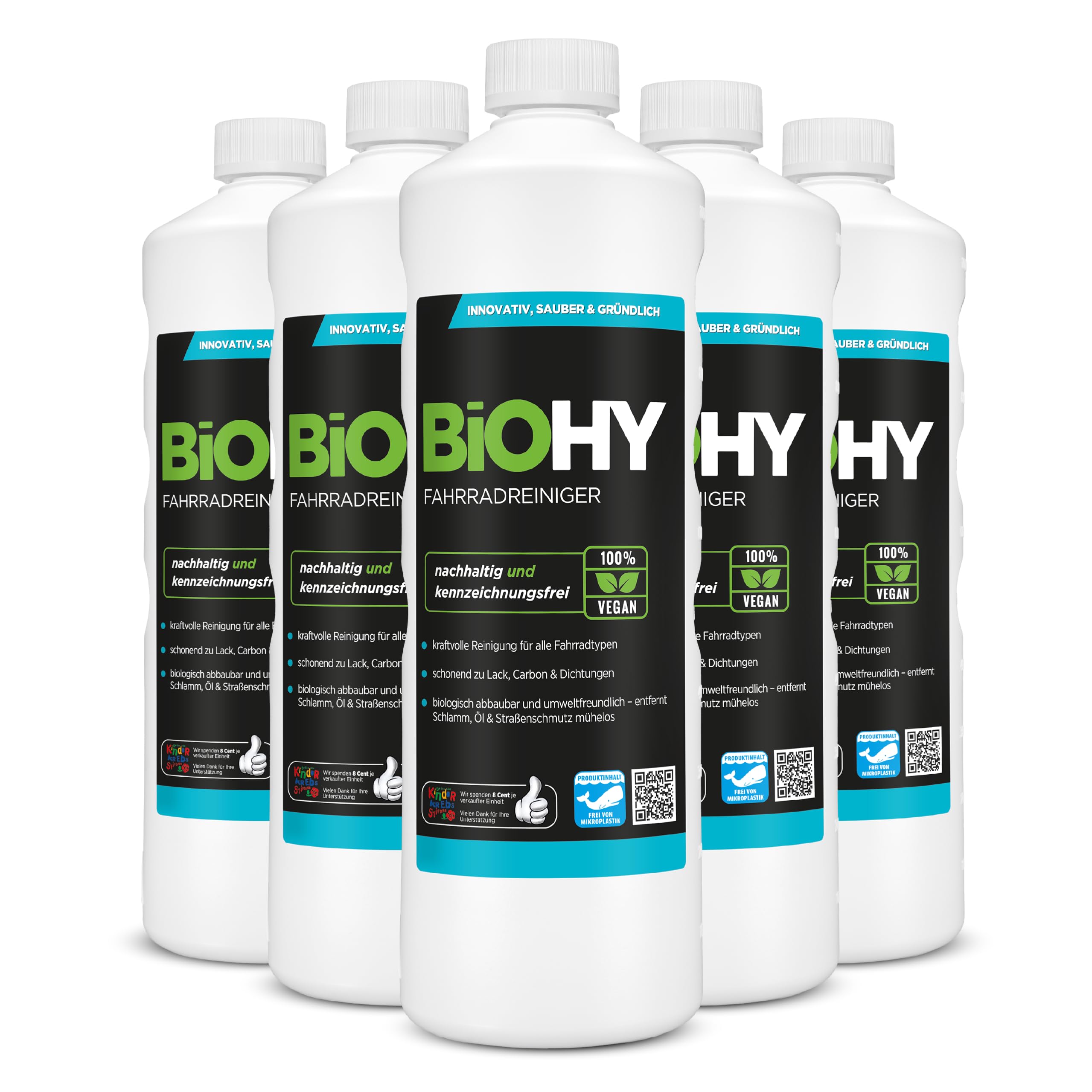 BiOHY Limpiador de bicicletas (6 x 1 litro) | Espuma altamente eficaz | Biodegradable | Ideal para bicicletas eléctricas y todas las bicicletas | Spray de limpieza