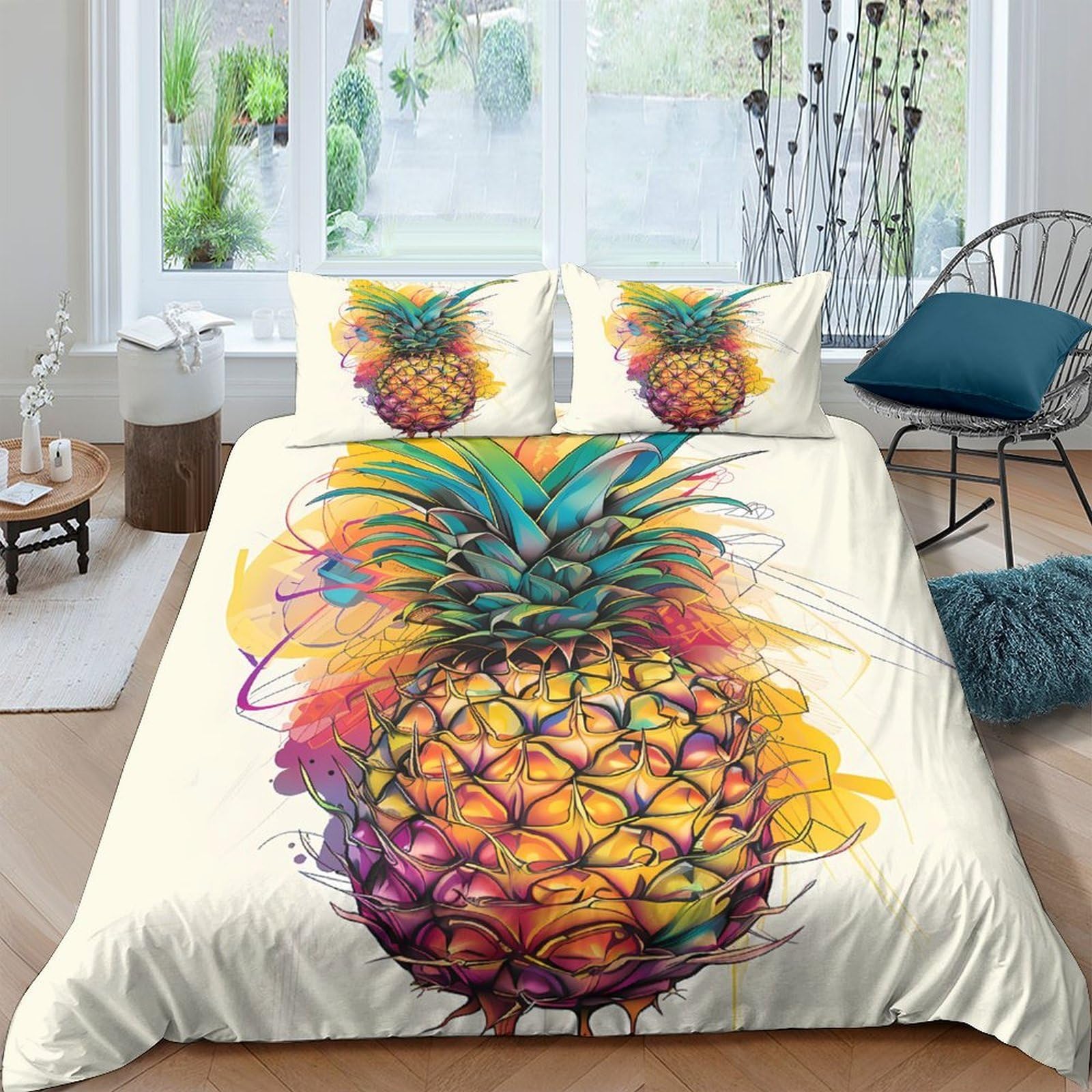 Ctjqhvkz Style-6 3D Printed Colourful Pineapple Fitted Sheet Microfiber Soft Durable Tropical Fruit Bed Cover For Bedroom Decor Single（135X200cm）