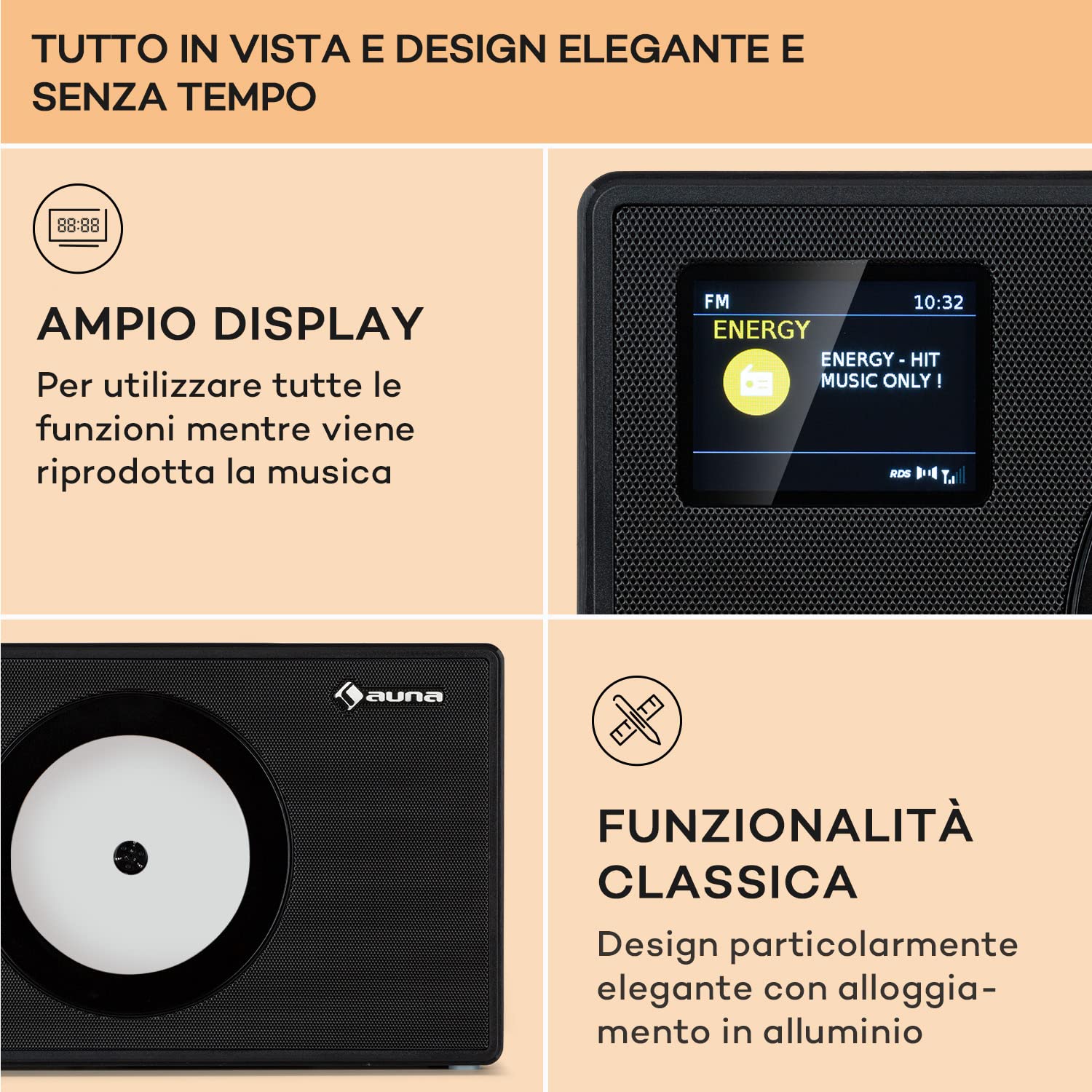 Vertico Radio Stereo Casa DAB/FM/DAB+ Bluetooth 28W Lettore CD Display LCD Radiosveglia Vintage Legno