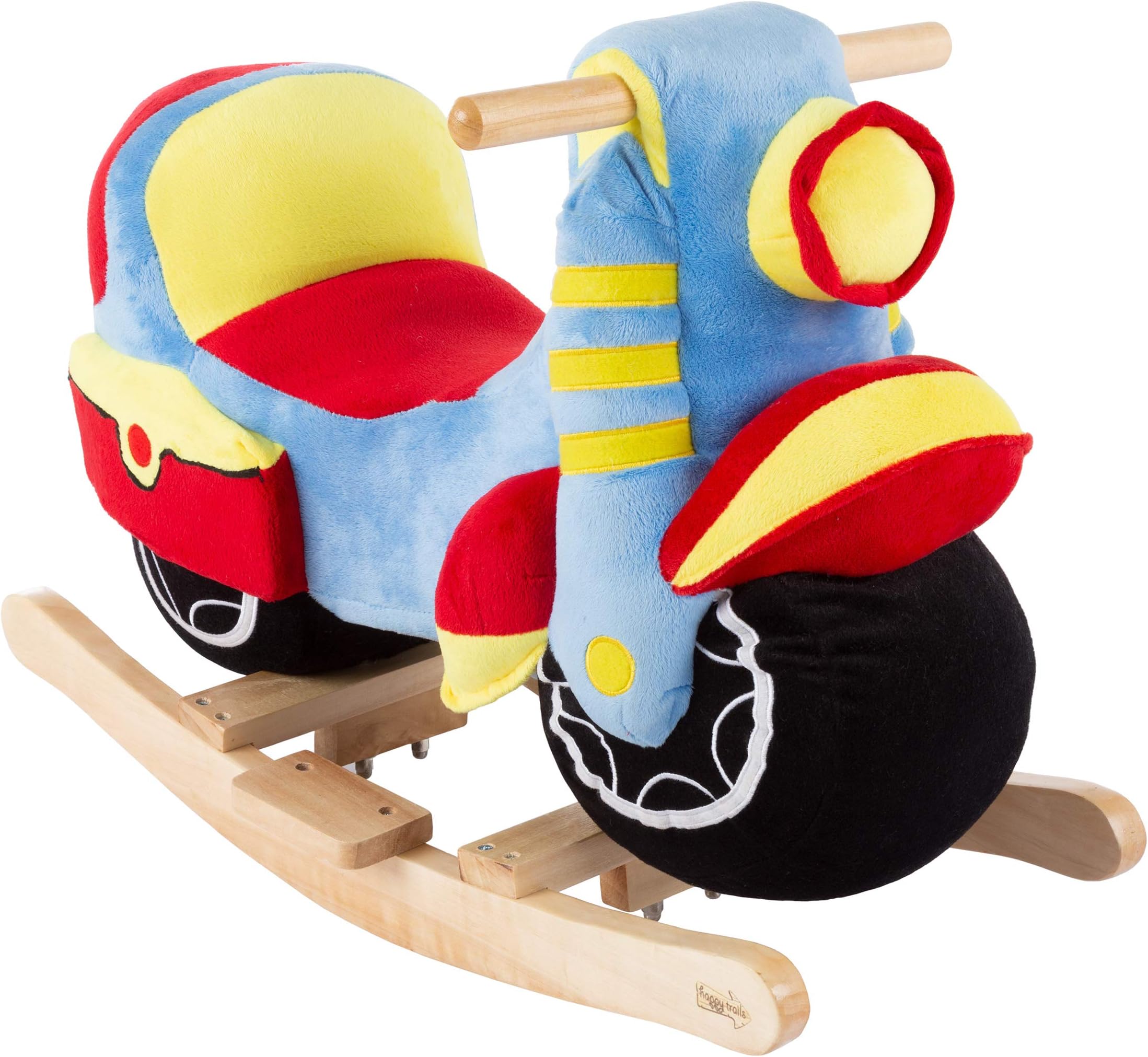 Rocking Motorcycle Toy - Kids Plush Stuffed Ride On Wooden Rocker and Handles - Fun for Boys, Girls, Toddlers by Happy Trails