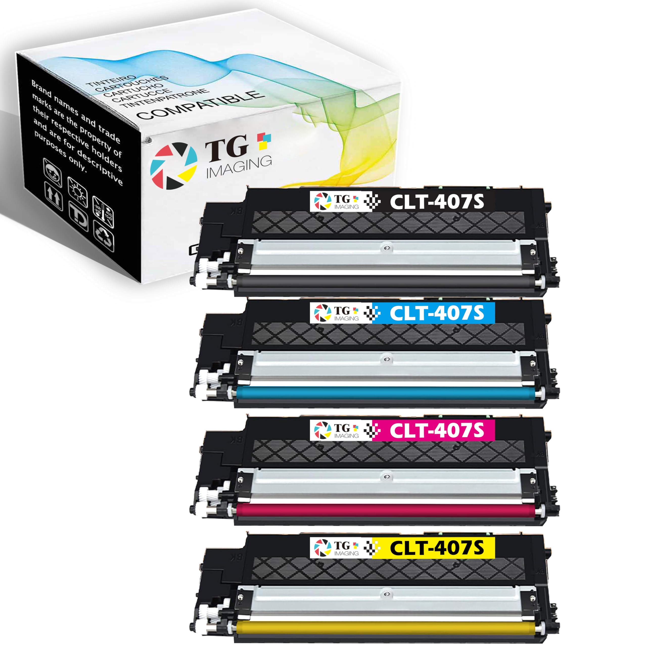 TG Imaging Compatible CLP325 Toner Cartridge Color Set Replacement for Samsung CLT407S CLT-407S Toner Used in CLP-320 CLP-325 CLP-325W CLP-326 CLX-3180 CLX-3185N Laser Printer (4 Pack, B+C+Y+M)