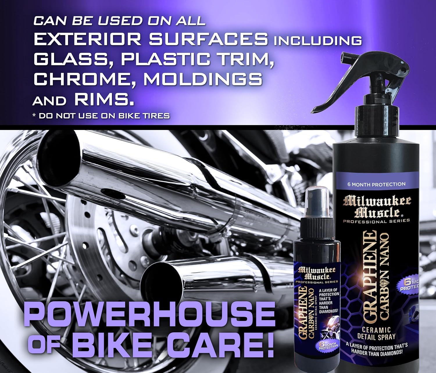 (20 Fl Oz) 16 fl oz Graphene Ceramic Motorcycle Spray Wax and 4 fl oz Travel-size - The Best Protection Against Scratches, Swirls, Paint Chips, No Buff, 6 month Protection