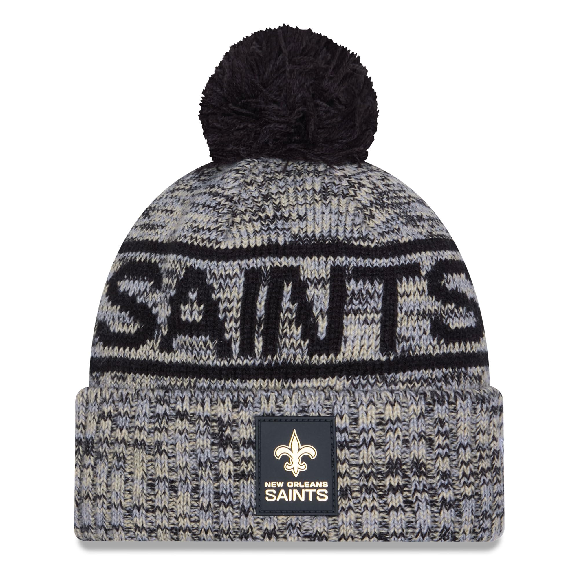 New Era Men's Black New Orleans Saints 2025 Sideline Cold Weather Cuffed Knit Hat with Pom