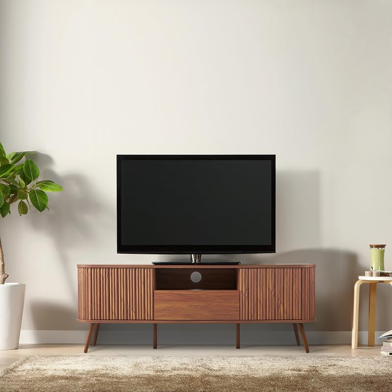 JONATHAN Y Damien 70" Curved Fluted TV Stand for TVs Up to 75", Walnut image 2