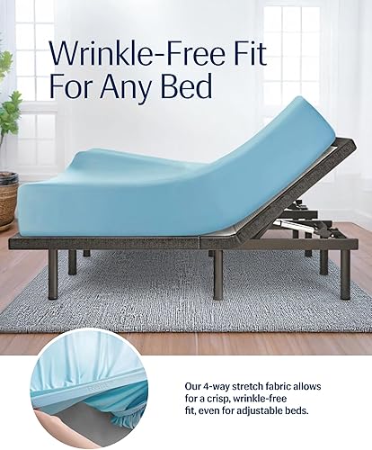 Miniatura 5 de REST Evercool+ Sábana bajera ajustable, tamaño matrimonial, color azul claro, 15 pulgadas de profundidad (hasta 18 pulgadas), ropa de cama