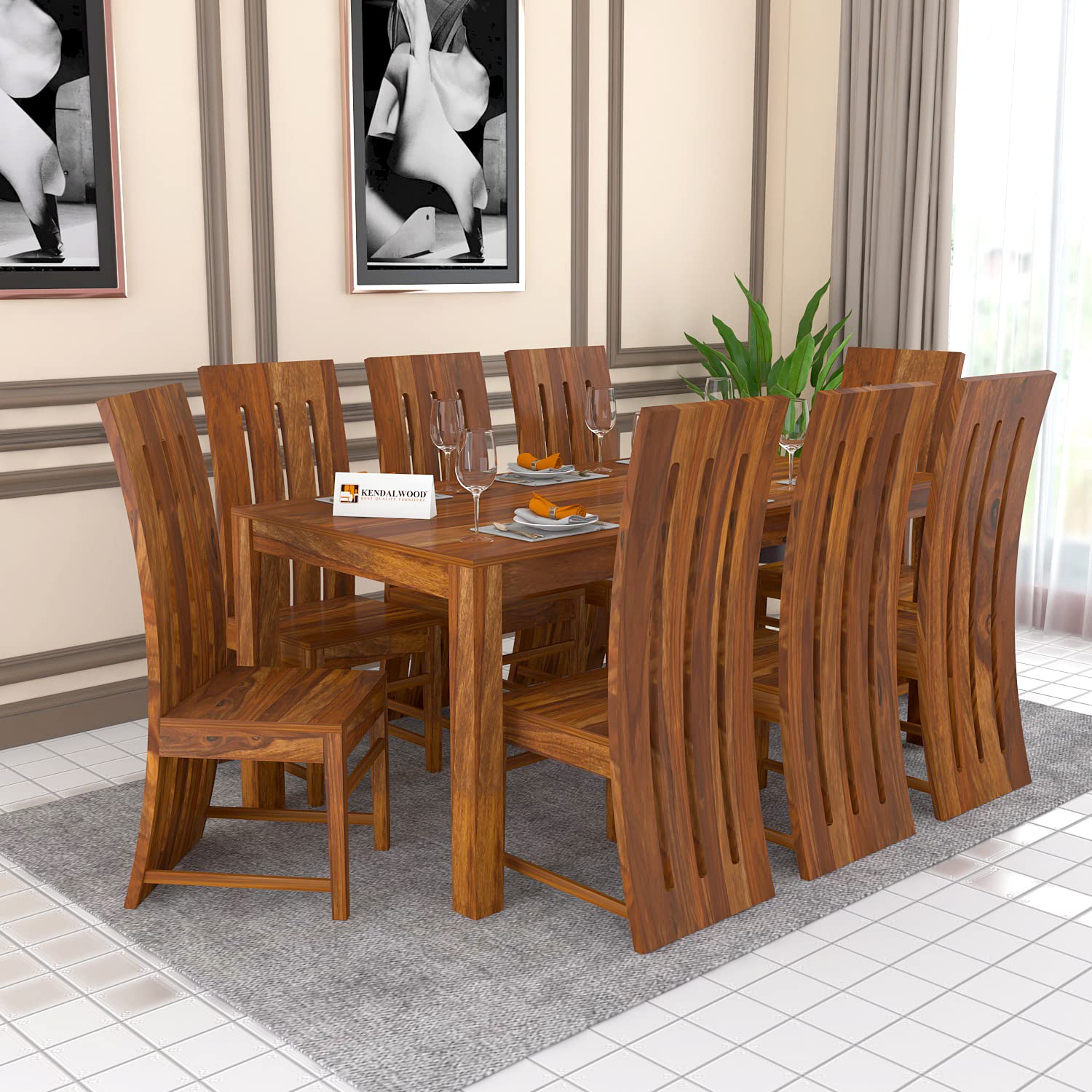 KENDALWOOD™ Furniture | Solid (Sheesham) Wood Dining Table with 8 Chairs | 1 Year Warranty | 8 Seater Dining Set (Honey Finish) -DIY(Do-It-Yourself)