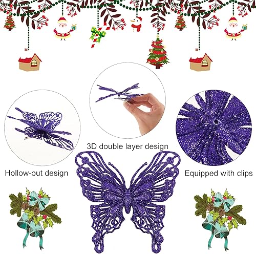Miniatura 4 de 12 adornos para árbol de Navidad de mariposa con purpurina, mariposa hueca con clips, adornos de Navidad para manualidades, árbol de Navidad,