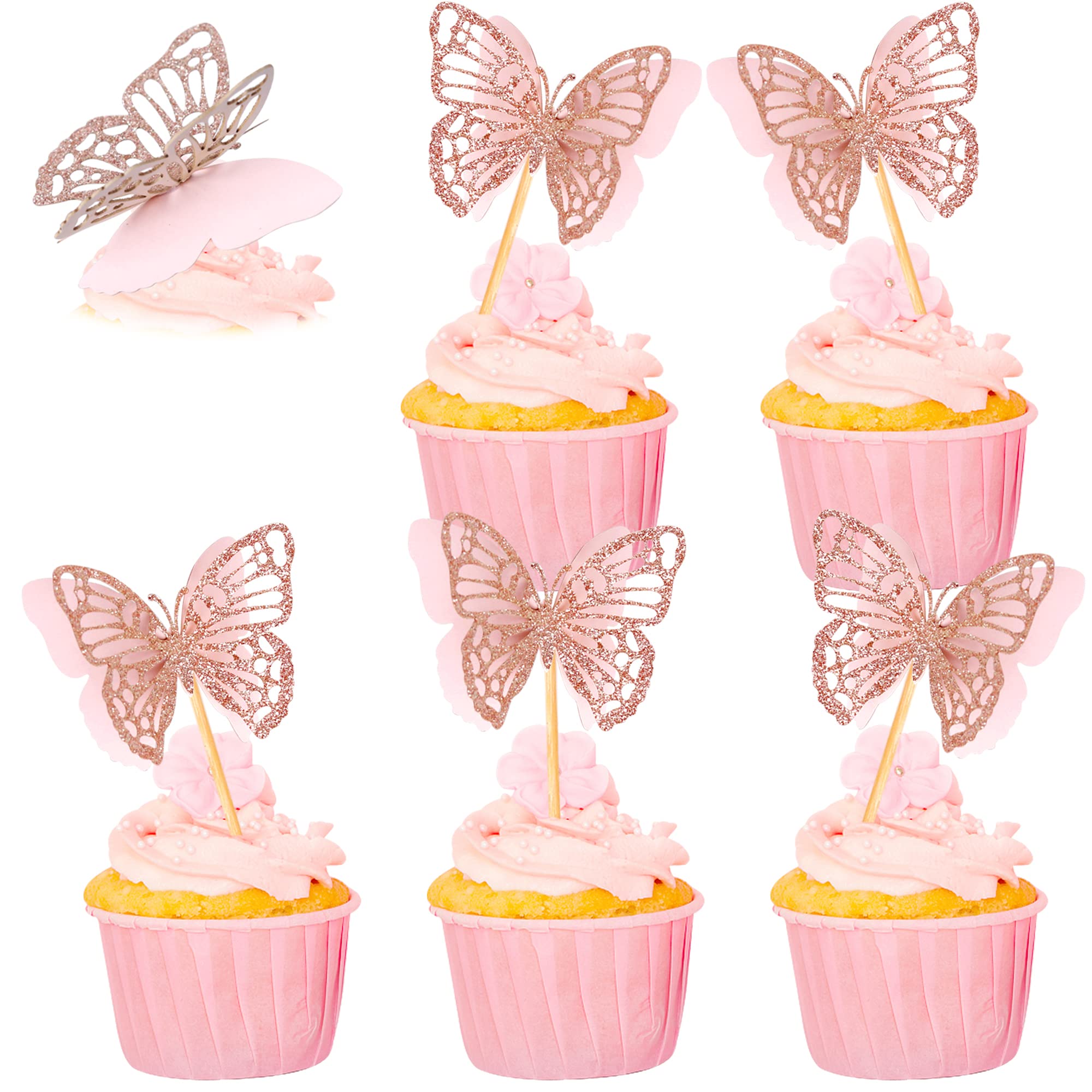 24er-Set Cupcake-Topper Mit Schmetterlingen – Glitzernd & Fertig Montiert Für 1. Geburtstag & Partys