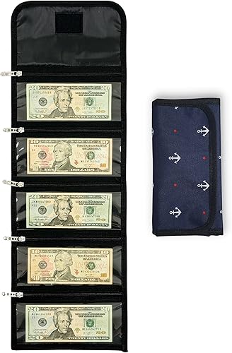 Organizador de dinero para dinero con 5 bolsillos con cremallera, práctico organizador de monedas y cartera con sobre de efectivo, soporte ideal