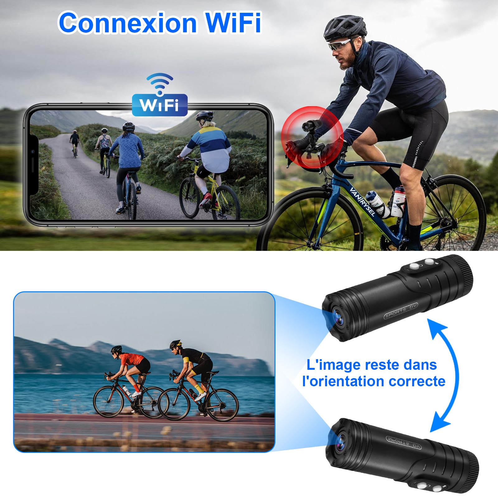 TANGMI Camera Moto 1080P HD 120° Grand Angle 7H