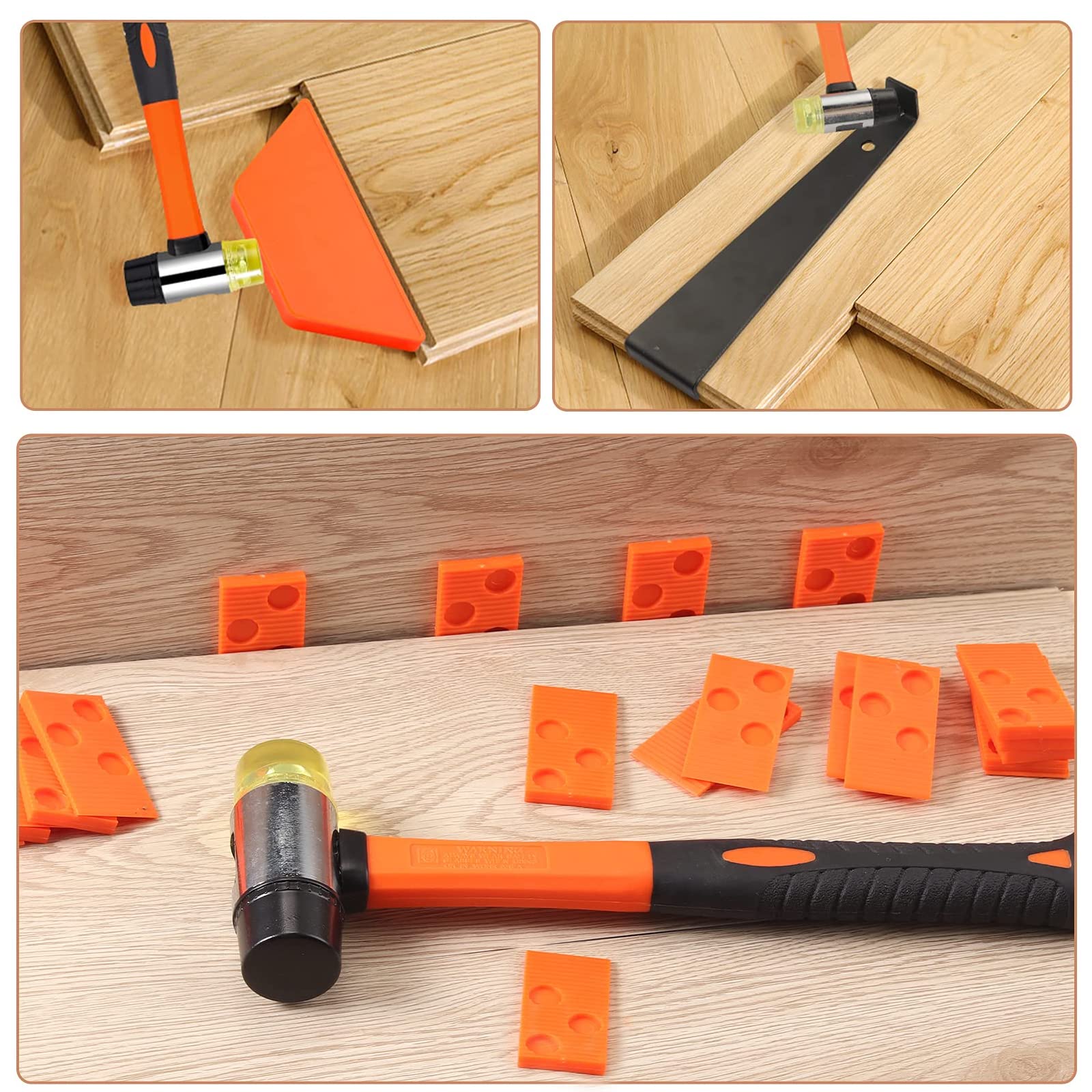 WANGCL Kit di Riparazione per Pavimenti in Laminato 63 Pezzi con 60 distanziatori Kit di Montaggio per Pavimenti in Laminato Rinforzato a Doppio Fronte Mallet in Gomma Durevole