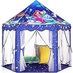 Monobeach Mermaid Princess Tent Girls Blue Large Playhouse Kids Castle Play Tent with Star Lights Gift Toy for Children Indoor and Outdoor Games