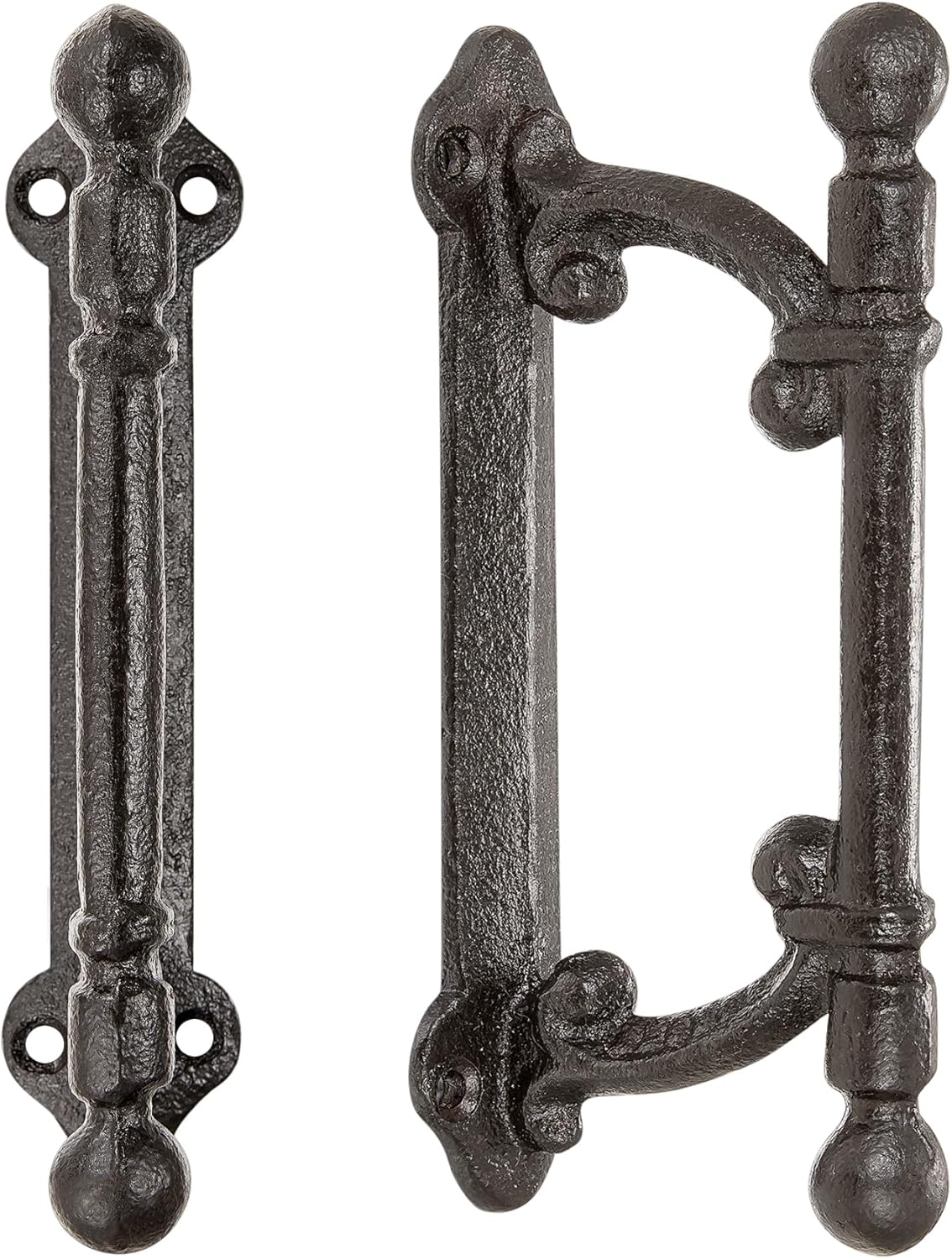 INIRET 2 Packs Dark Brown Cast Iron Rustic Industrial Style Barn Door Handle,Vintage Gate Outdoor Fence Garage Closet Drawer Cabinet Handle