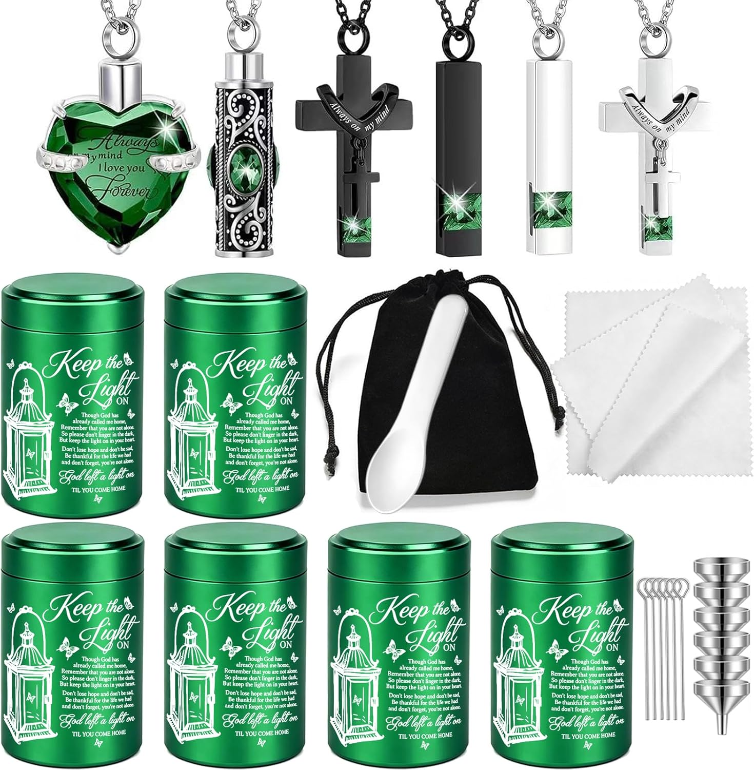 12 Sets Urn Necklace for Ashes Small Keepsake Urns for Human Pet Ashes Cremation Jewelry for Men & Women Secure Screw Top Urn Locket, Grief Gift for Loss of Loved One (12, Green)