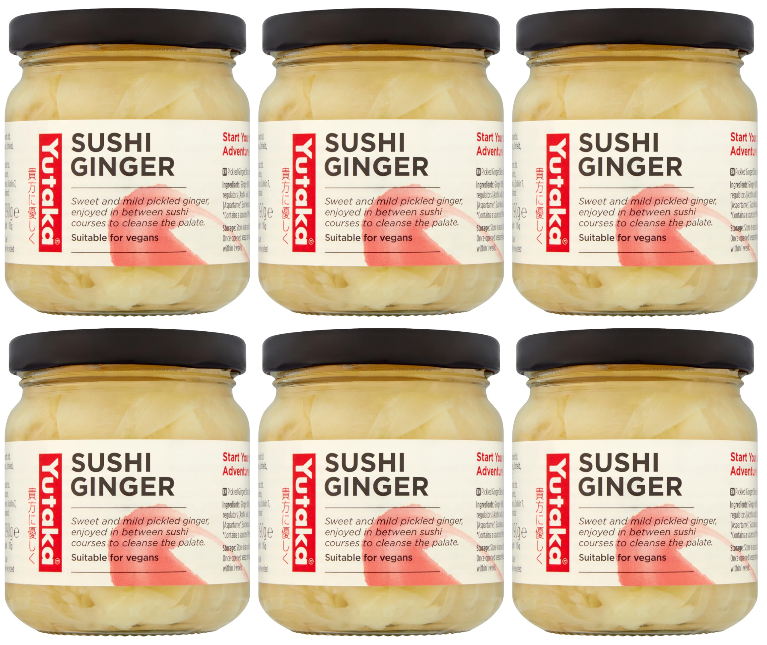 Yutaka Sushi Ginger 190g (Pack of 6) | Premium Pickled Ginger | Authentic Japanese Gari for Sushi, Sashimi, Salads & Everyday Meals | Vegan-Friendly