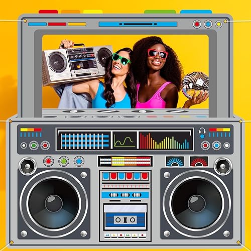 Miniatura 4 de Radio Boombox - Accesorios para cabina de fotos para decoraciones de fiesta de los años 80 y 90, 59 x 59 pulgadas, marco de radio gris, marco de