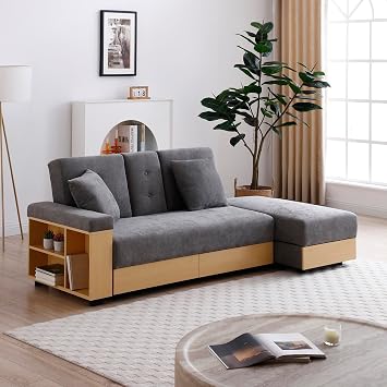 Convertible Sleeper Sofa Couch,Multifunctional Loveseat Folding Sofa Bed, Drop Down Table with 2Cup Holders for Living Room,Apartment,Office,Grey