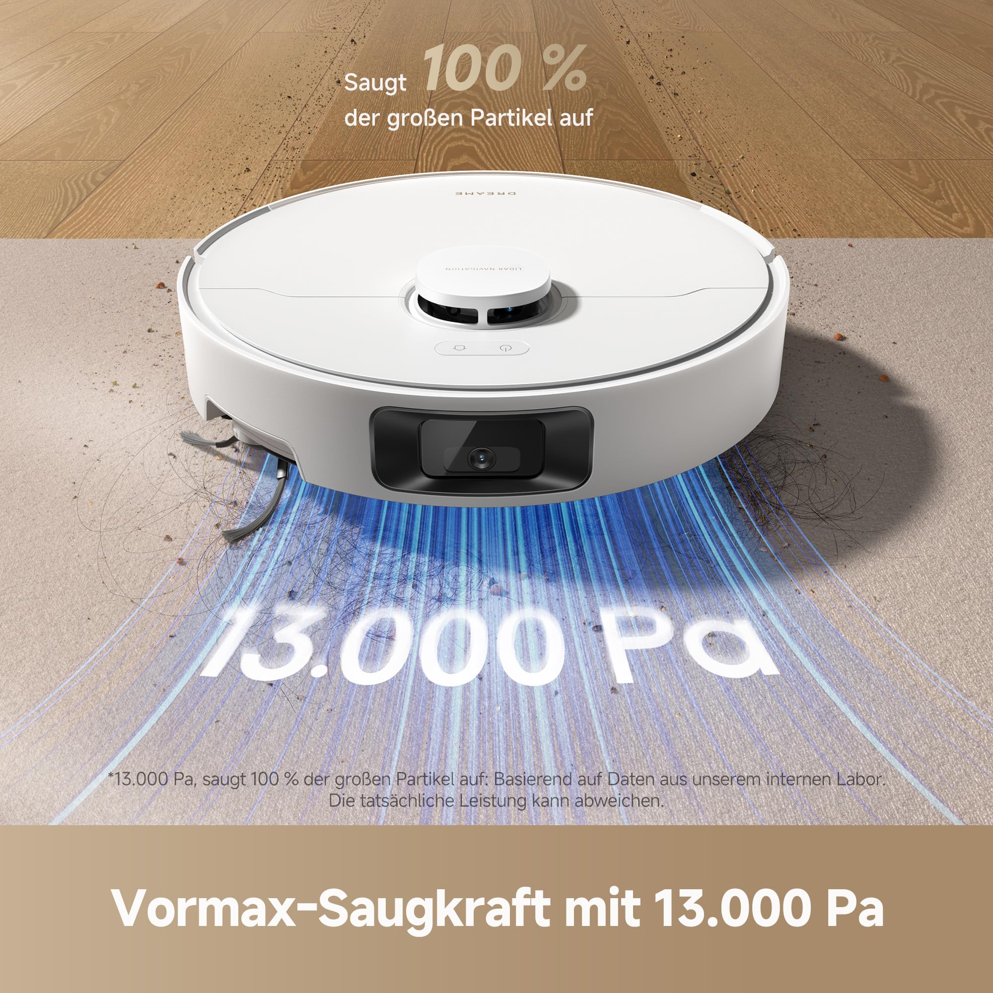 dreame D20 Pro Plus Saugroboter, 13.000 Pa Saugkraft, DuoBrush für Tierhaare, Eckenrein, Selbstentl, Hindernisverm. m. LDS-Navigation & Laser, saugt und wischt, Hartböden & Teppiche, 5.200 mAh Akku