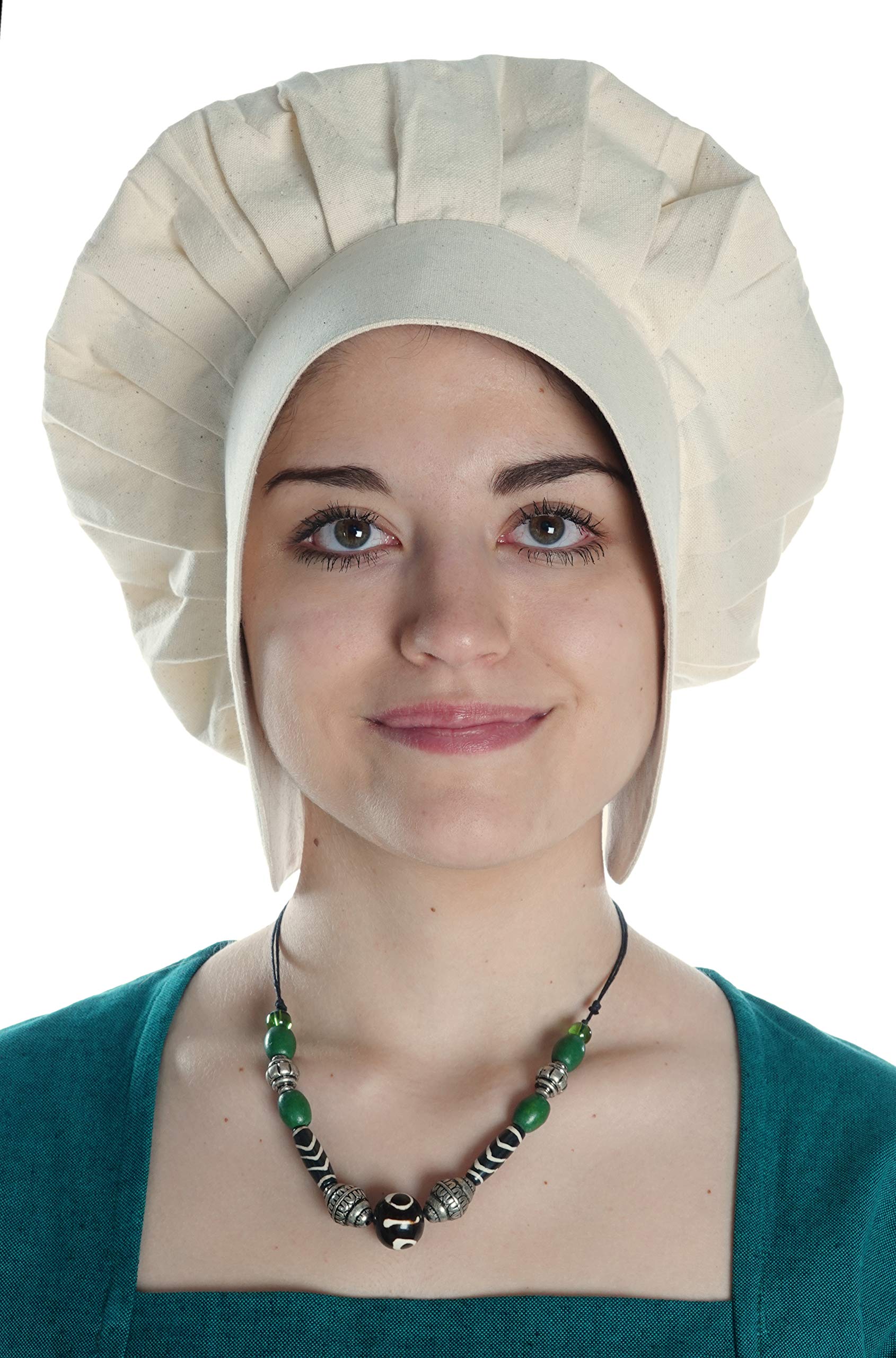 HEMAD Women´s Medieval Bonnet with Band - Robust Cotton - Beige
