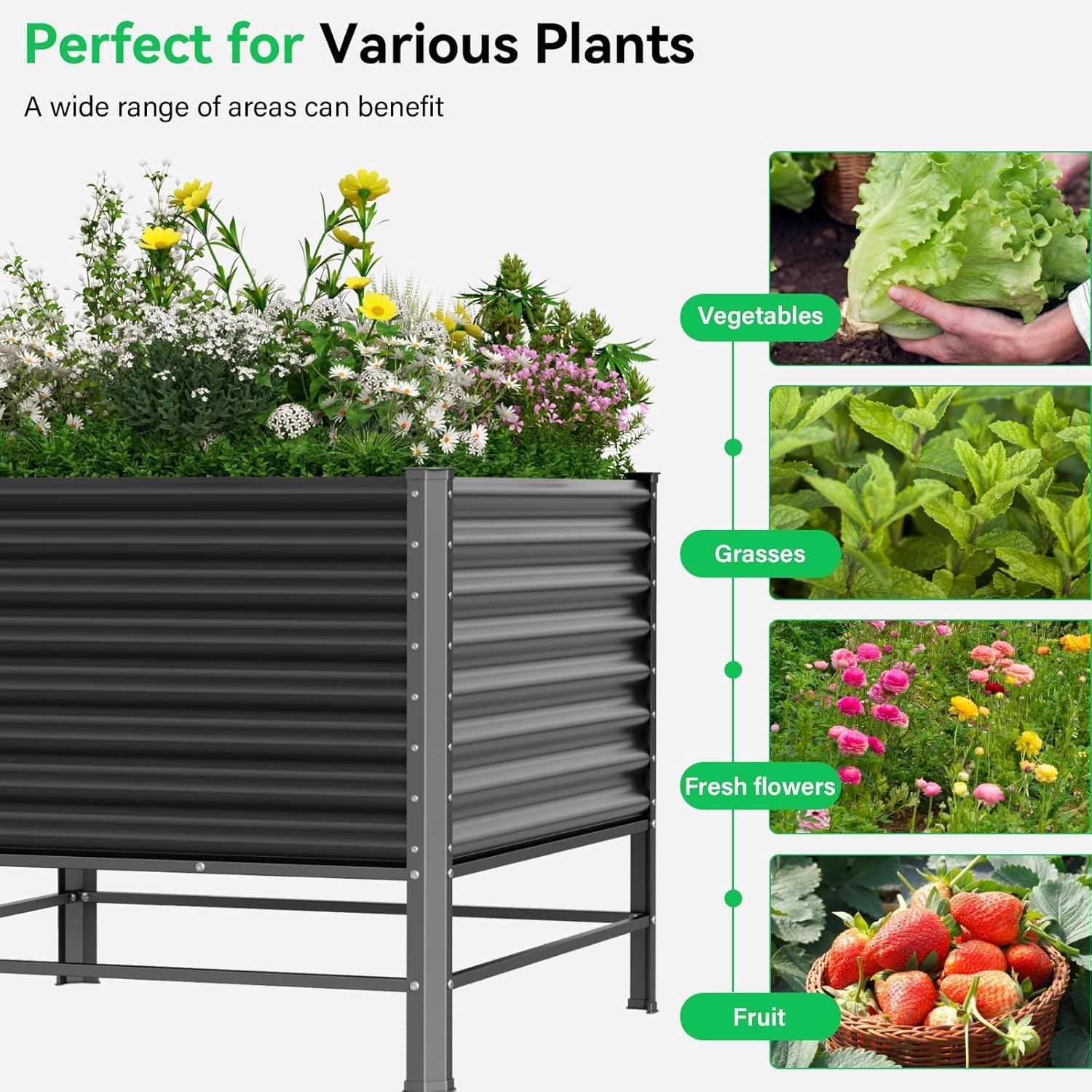 Galvanized Raised Garden Bed with Legs, 48×48×37 in Large Metal Elevated Raised Planter Box, Raised Garden Bed,1200lb Capacity with Drainage Holes for Vegetables Lawn Green Flowers, Fruits, Terrace
