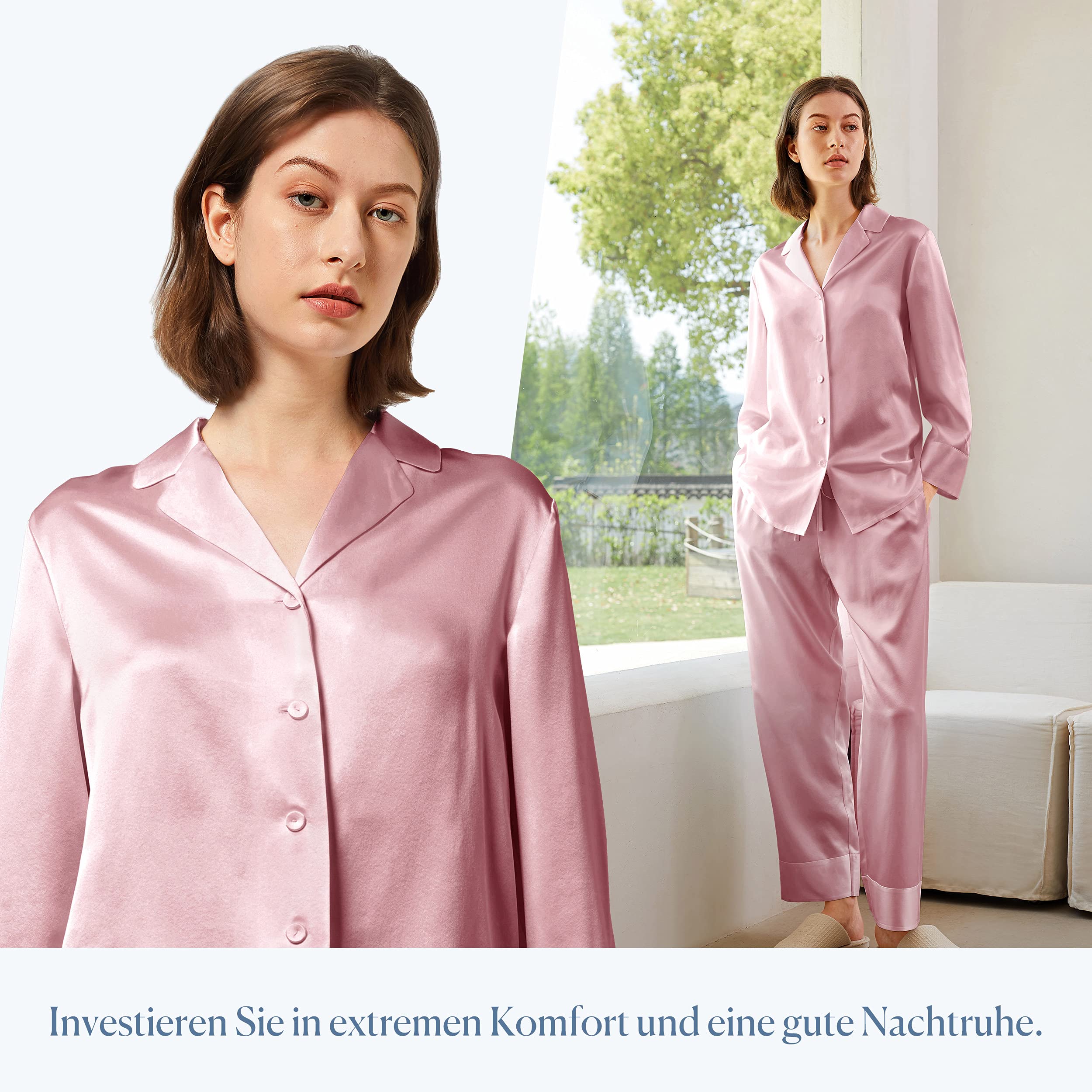 Mommesilk Seide Pyjama Damen Maulbeerseide Schlafanzug 2pc Set Nachtwäsche Homewear Damenpyjama Mädchen Reise aus Echte 19 Momme Seiden