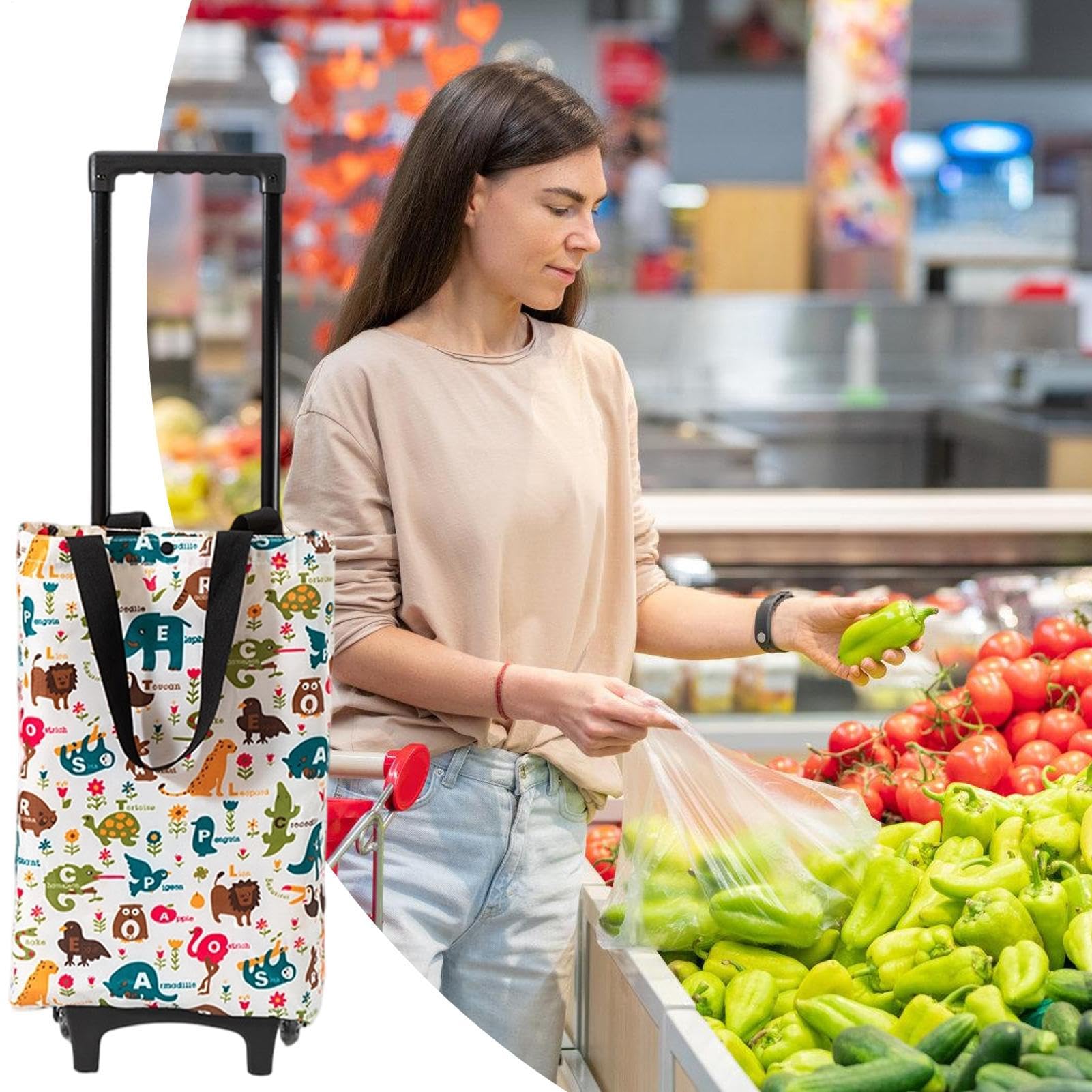 Borsa pieghevole con ruote, carrello della spesa portatile, con ruote, organizer pieghevole a forma di tigre, per lavanderia, scale, dormitori, casa, appartamento, hotel, ufficio