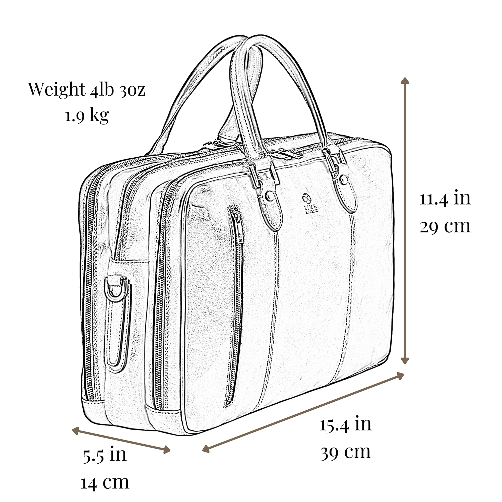Time Resistance Full Grain Leather Shoulder Bag Handmade in Italy for Men's Notebook