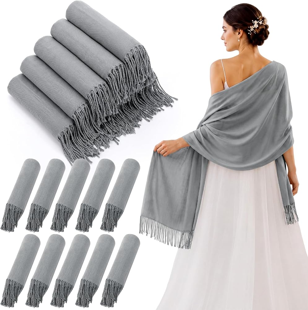 JenPen 20 Pcs Wedding Shawl Scarf Bulk 79 x 27 in,Light Gray — 사진 1