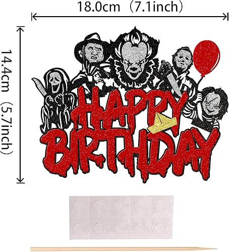 Miniatura 2 de 1 decoración de pastel de terror de Halloween con purpurina para pastel de cumpleaños con temática de asesino, decoración para torta de terror