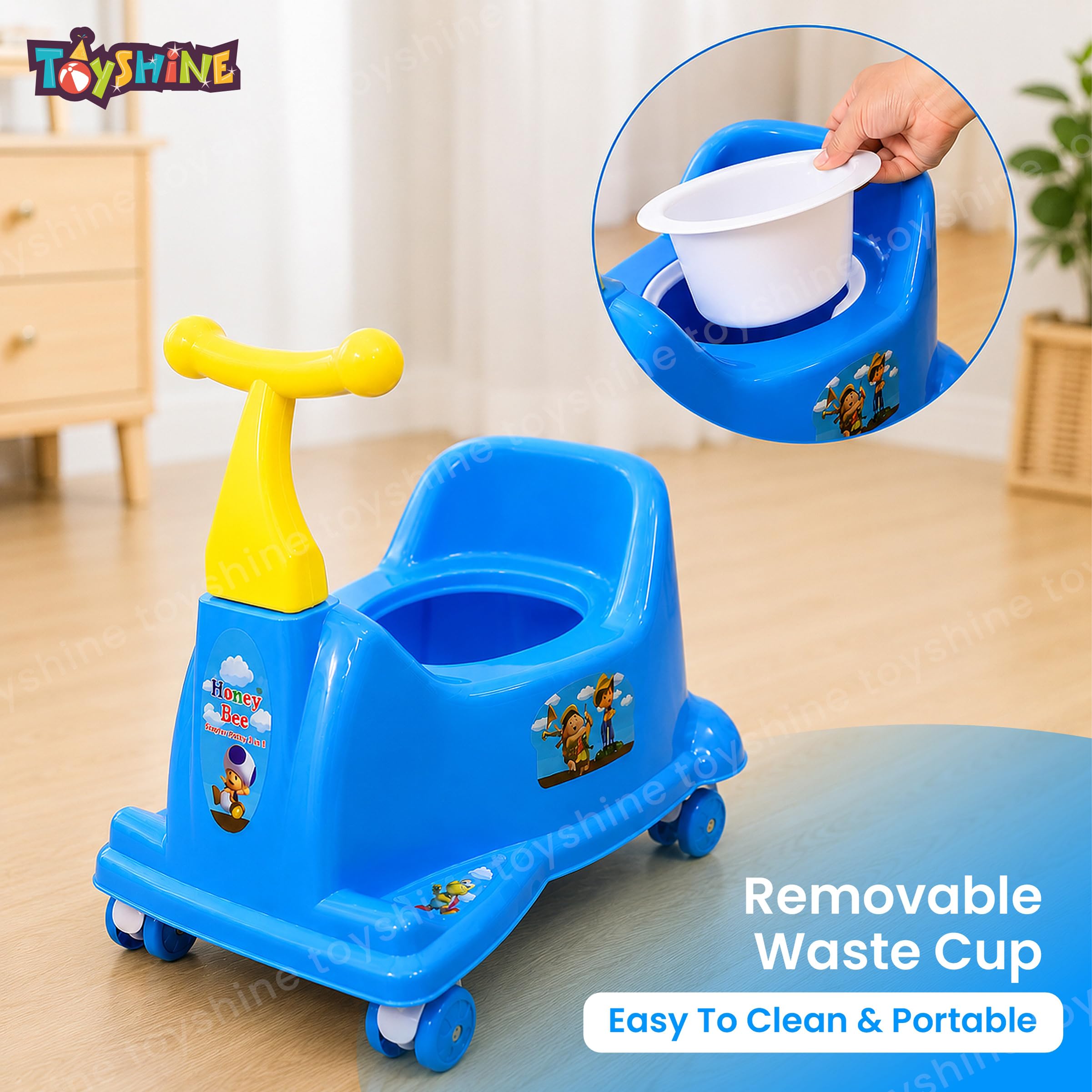 Toyshine 2 in 1 Rider Cum Potty Chair, Pot Seat Potty Training for kids - Blue Green- RIding Scooter - Blue 2
