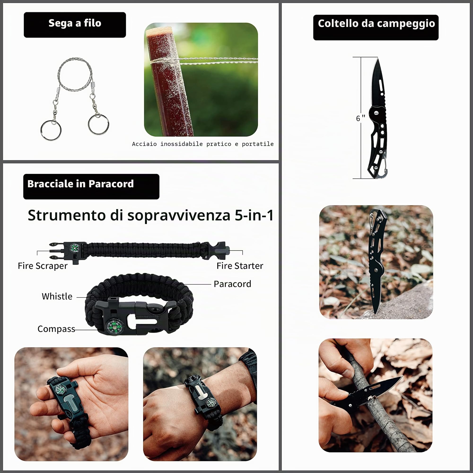 RHINO RESCUE Piccolo kit di pronto soccorso con strumento di sopravvivenza, borsa di emergenza per auto, campeggio, zaino da viaggio, escursionismo, caccia